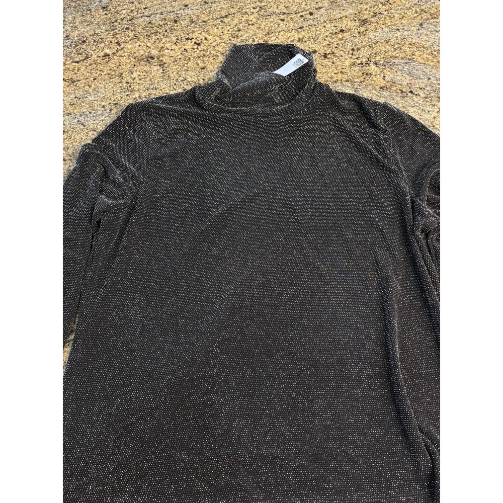 NWT H&M‎ Black Sparkle Turtleneck Top Size XL Shimmer Long Sleeve #1089794
